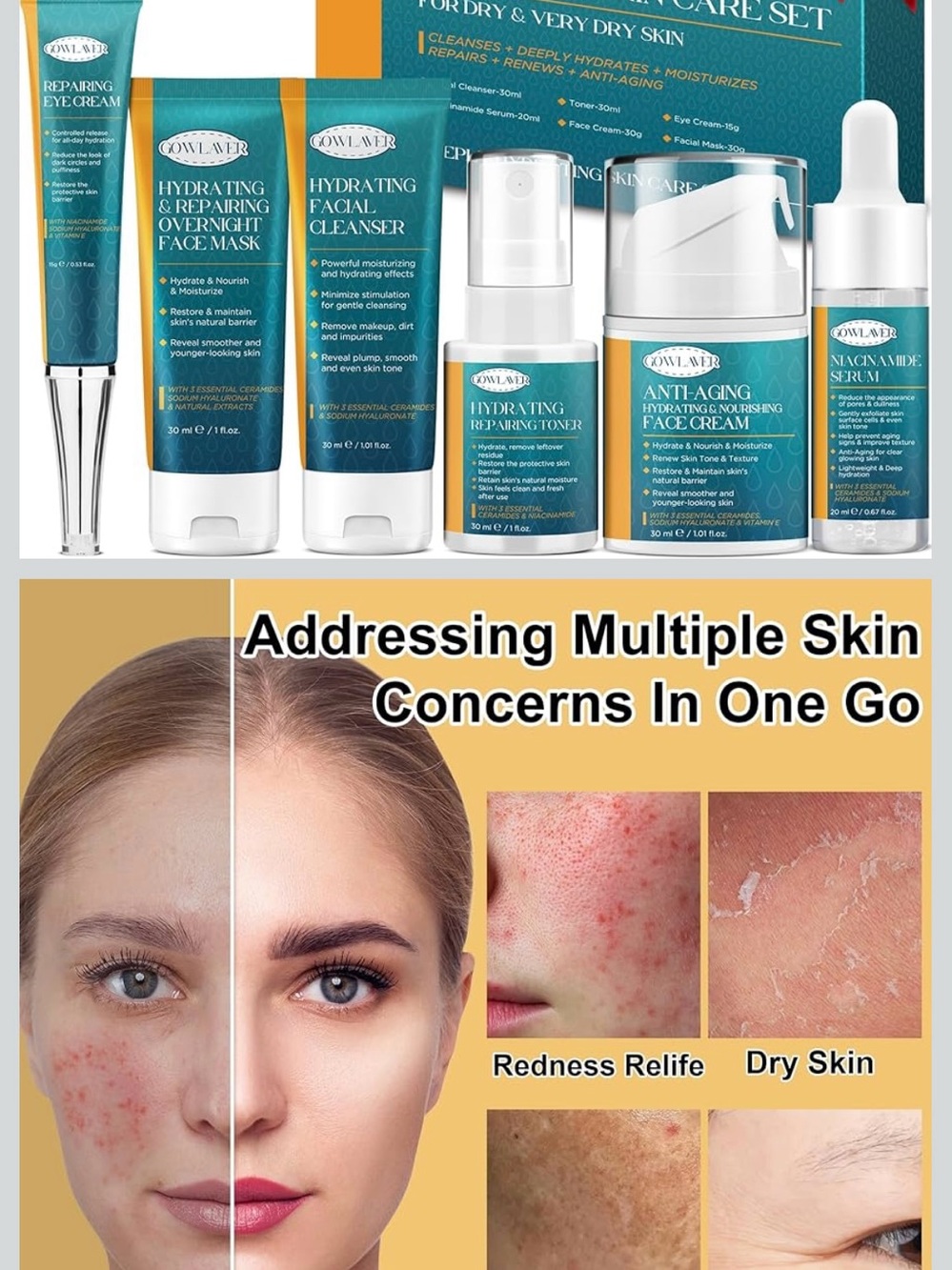 Gowlaver Skincare Set for Teens Womens for Dry & Very Dry Skin NEW SEALED